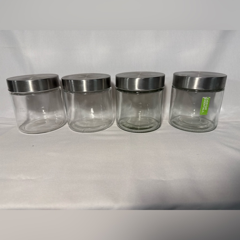 Set of 4 Glass Storage Jars with Stainless Lids